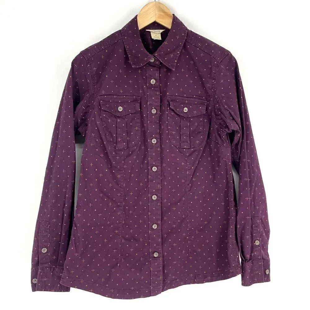 Duluth Trading Co Shirt Size Small Womens Maroon Freewill Twill Patterned Top